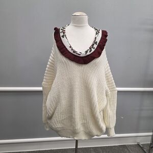 POL Cream Sweater with Burgundy Trim